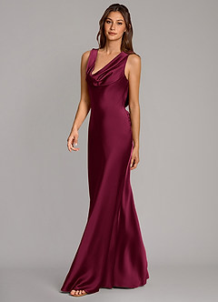 Azazie Cheryl Vestidos de damas de honor Vestido Borgoña de Satén Elástico de Corte Sirena image3