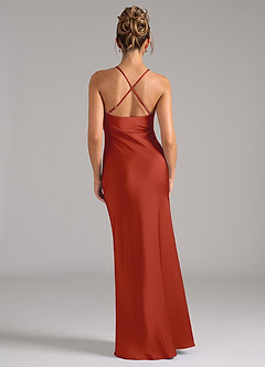 Azazie Tianna Bridesmaid Dresses Rust A-Line Stretch Satin Dress image2