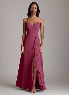 Azazie Naeem Bridesmaid Dresses Mulberry A-Line V-Neck Ruffle Chiffon Dress image3