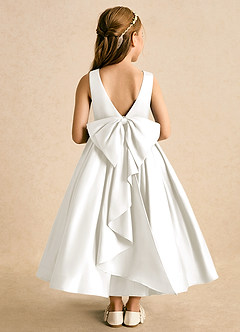 Azazie Cailee Flower Girl Dresses Ivory Ball-Gown Pleated Matte Satin Dress image1