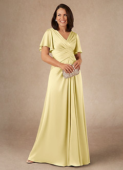 Azazie Emmeline Mother of the Bride Dresses Lemon Sorbet A-Line Pleated Stretch Satin Dress image1