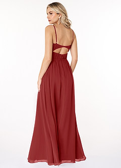 Azazie Yanelie Bridesmaid Dresses Rust A-Line Scoop Pleated Chiffon Dress image7