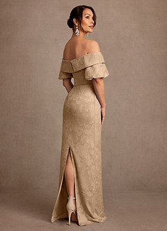 Azazie Golda Mother of the Bride Dresses Champagne Sheath Off the Shoulder Floral Burnout Dress image2