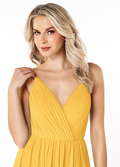 Azazie Gracie Bridesmaid Dresses Marigold A-Line Pleated Chiffon Dress image6
