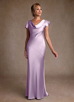 Azazie Shelby Mother of the Bride Dresses Frosted Lilac Mermaid Pleated Stretch Satin Dress image3