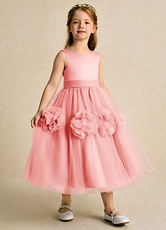 Azazie Vola Abiti da Ragazza di Fiori Abito Principessa in Tulle Senza Maniche Corallo image3