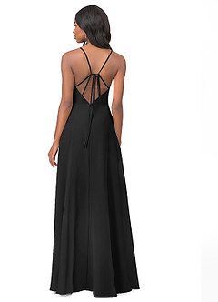 Azazie Everleigh Robes de demoiselle d'honneur Robe Trapèze en Mousseline de soie Plissé en cœur Noir image3