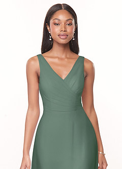 Azazie Nala Bridesmaid Dresses Eucalyptus A-Line Pleated Chiffon Dress image4
