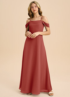 Azazie Anselie Junior Robe Trapèze en Mousseline de soie Épaule décolletée Terracotta image3