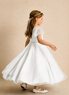 Azazie Duckie Flower Girl Dresses Ivory Ball-Gown Pleated Tulle Dress image2