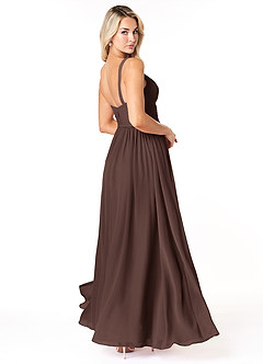 Azazie Chanel At-home Try On Dresses Black A-Line Pleated Chiffon Dress image5