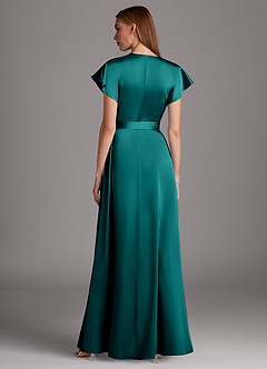 Azazie Nico Bridesmaid Dresses Peacock A-Line V-Neck Stretch Satin Dress image3