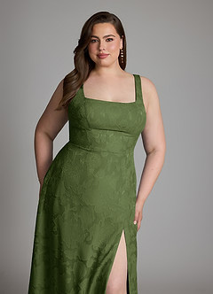 Azazie Debra Bridesmaid Dresses Olive A-Line with Pockets Floral Burnout Dress image15
