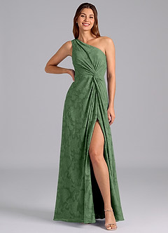 Azazie Brooke Bridesmaid Dresses Eucalyptus A-Line One Shoulder Floral Burnout Dress image3