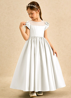 Azazie Toffee Abiti da Ragazza di Fiori Abito Principessa in Raso Opaco Fiocco Avorio image4