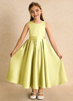 Azazie Junebuj Blumenmädchenkleider Ballkleid Plissee Matte Satin Kleid Zitronensorbet image4