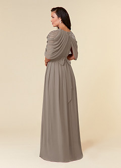 Azazie Olena Mother of the Bride Dresses Taupe A-Line Sequins Chiffon Dress image4