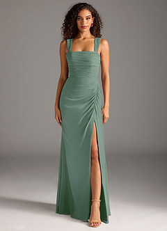 Azazie Jesaphine Bridesmaid Dresses Eucalyptus Sheath Bow Chiffon Dress image5