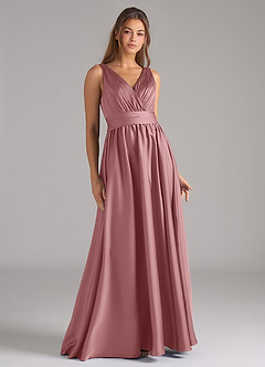 Azazie Kora Bridesmaid Dresses Dusty Rose A-Line Pleated Stretch Satin Dress image1