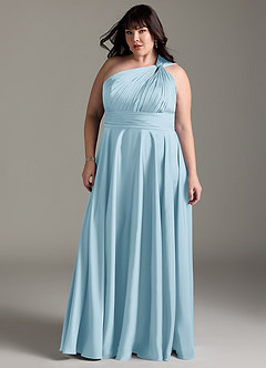 Azazie Charlize Bridesmaid Dresses Sky Blue A-Line One Shoulder Stretch Satin Dress image13