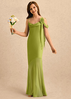 Azazie Kai Girls Formal Flower Girl Dresses Lemongrass Sheath Pleated Stretch Satin Dress image3