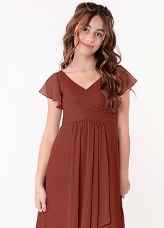 Azazie Omari Junior Abito A-Line in Chiffon Increspato Auburn image4