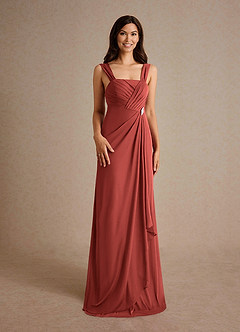 Azazie Clinton Mother of the Bride Dresses Terracotta A-Line Pleated Mesh Dress image7