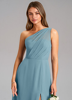 Azazie Phaedra Bridesmaid Dresses Moody Blue A-Line One Shoulder Chiffon Dress image8