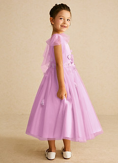 Azazie Minia Flower Girl Dresses Candy Pink A-Line Bow Matte Satin Dress image2