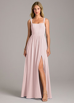Azazie Rosaline Bridesmaid Dresses Blushing Pink A-Line Side Slit Chiffon Dress image4