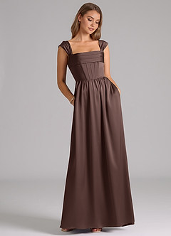 Azazie Hattie Bridesmaid Dresses Ganache A-Line Corset Stretch Satin Dress image3