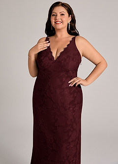 Azazie Tianna Robes de demoiselle d'honneur Robe Fourreau en Blumen-Burnout Dentelle Cabernet image12