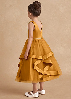 Azazie Posy Flower Girl Dresses Butterscotch A-Line Beaded Tulle Dress image2