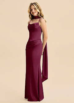 Azazie Sorrel Junior Mulberry Mermaid Ruched Stretch Satin Dress image4