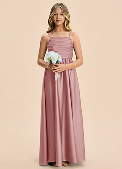 Azazie Kai Junior Vestido Rosa Polvorienta de Satén Elástico de Corte en A con Plisado image6