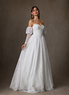 Azazie Sienna Wedding Dresses Diamond White A-Line Sweetheart Neckline Lace Dress image4