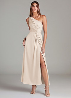 Azazie Brooke Suknie dla druhen Linia A Jedno ramię Satyna elastyczna Długość kostki Sukienka image1