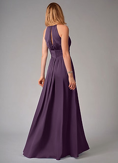 Azazie Bonnie Bridesmaid Dresses Plum A-Line Pleated Stretch Satin Dress image2