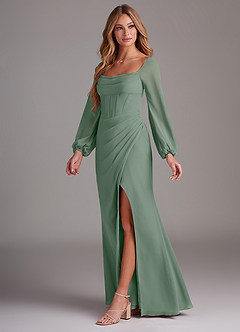 Azazie Charissa Bridesmaid Dresses Silver Sage Sheath Long Sleeve Chiffon Dress image4