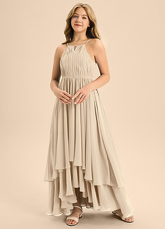 Azazie Elliora Junior Champagne A-Line Pleated Chiffon Dress image4