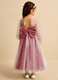 Azazie Trudy vestidos de niña de las flores Vestido de Rosa Antigua de Tul de Corte Princesa con Escote de Corazón image2