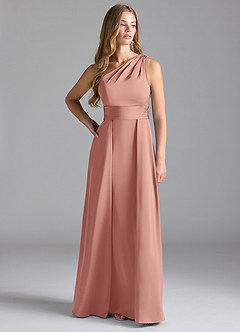 Azazie Dallas Bridesmaid Dresses Rosette A-Line One Shoulder Stretch Satin Dress image3