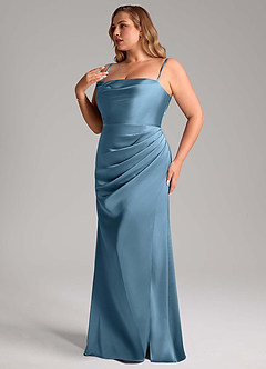 Azazie Leonis Bridesmaid Dresses Steel Blue Mermaid Pleated Stretch Satin Convertible Dress image12
