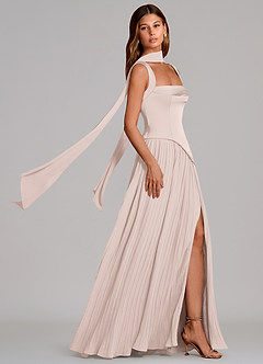 Azazie Stephanie Bridesmaid Dresses Blushing Pink A-Line Pleated Stretch Satin Dress image3