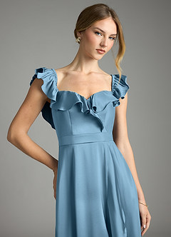 Azazie Lyra Bridesmaid Dresses Steel Blue A-Line Off the Shoulder Stretch Satin Convertible Dress image2