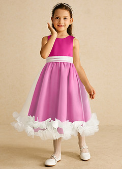Azazie Stardust Flower Girl Dresses Fuchsia A-Line Sleeveless Organza Dress image5