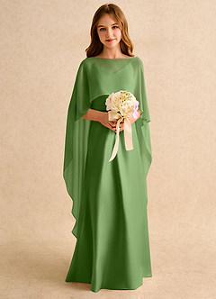 Azazie Fishie Girls Formal Robe Demoiselle D'honneur Fillette Robe Trapèze en Mat Satiné Basilic image3