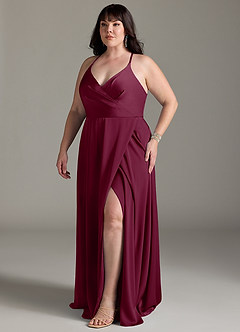 Azazie Davis Bridesmaid Dresses Mulberry A-Line Pleated Stretch Satin Dress image10