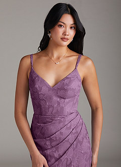 Azazie Leo Bridesmaid Dresses Wisteria Sheath Pleated Floral Burnout Dress image5