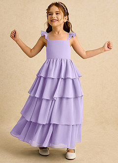 Azazie Boba vestidos de niña de las flores Vestido de Lila de Gasa de Corte En A con Escote Cuadrado image3
